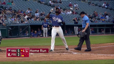 Apostel hits a home run on a fly ball to center field