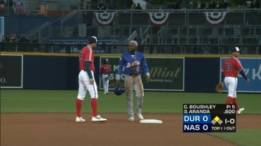 Vidal Bruján singles, steals second and third