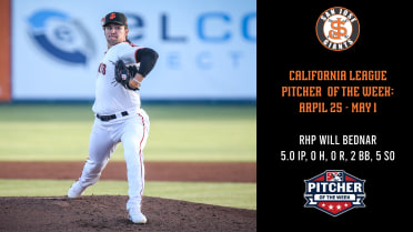 Bednar Earns California League Pitcher of the Week Honors