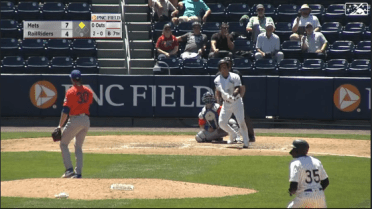 Peraza deposits ball into bullpen for RailRiders