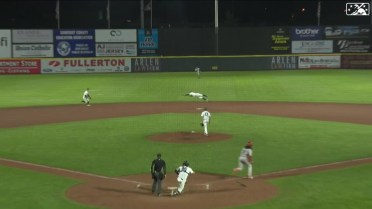 Max Burt makes a diving play at second in the 9th