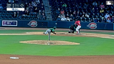 Luis Peralta throws his fifth strikeout