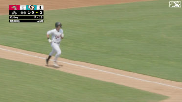 John Rhodes belts a solo homer to left-center