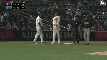 Christian Moore lines an RBI triple