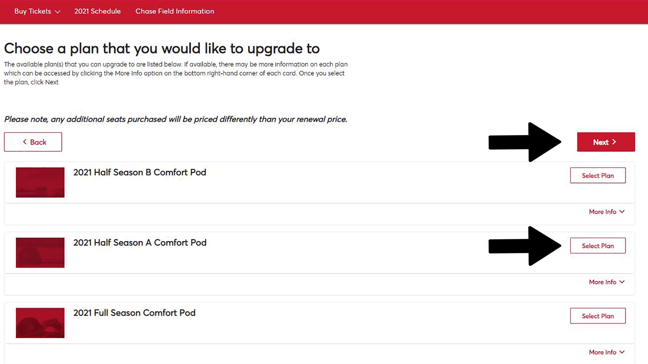 Select Plan and Next buttons