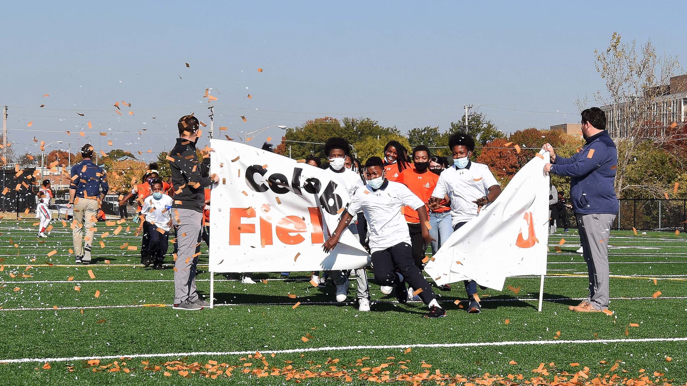 Kids in action, celebrating the opening of Reedbird Field, the 100th field launched by YDF