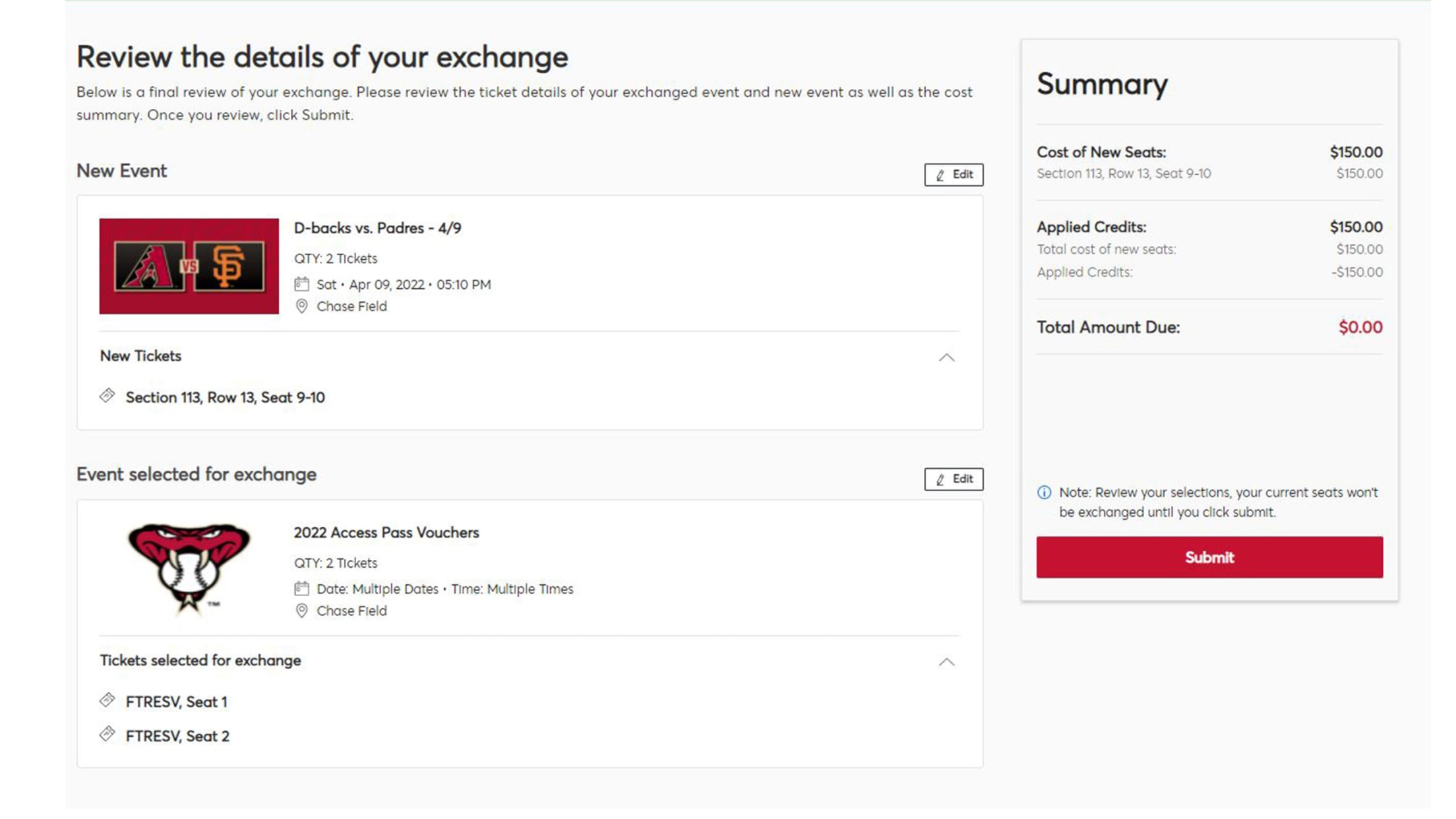 Review the details of your exchange