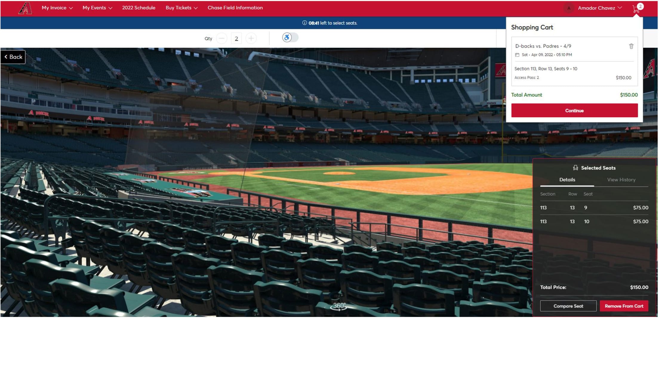 Once a seat is selected, click on “Add to Cart”.