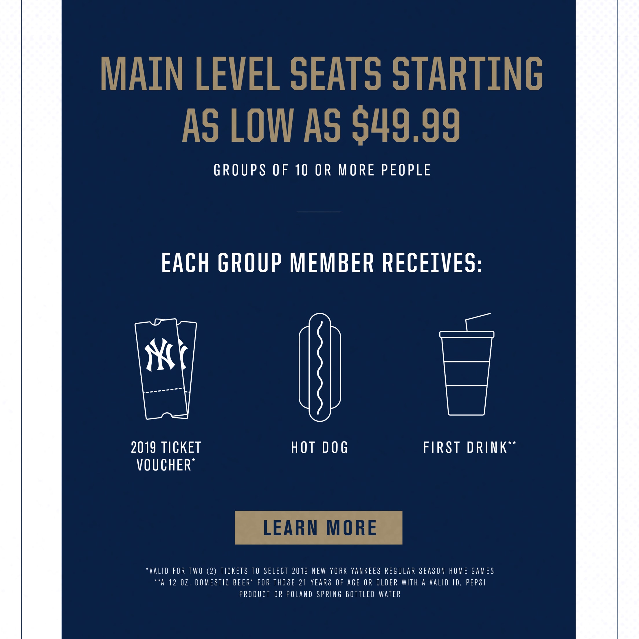 Main Level Seats Starting as Low as $49.99 - Groups 10 or More People