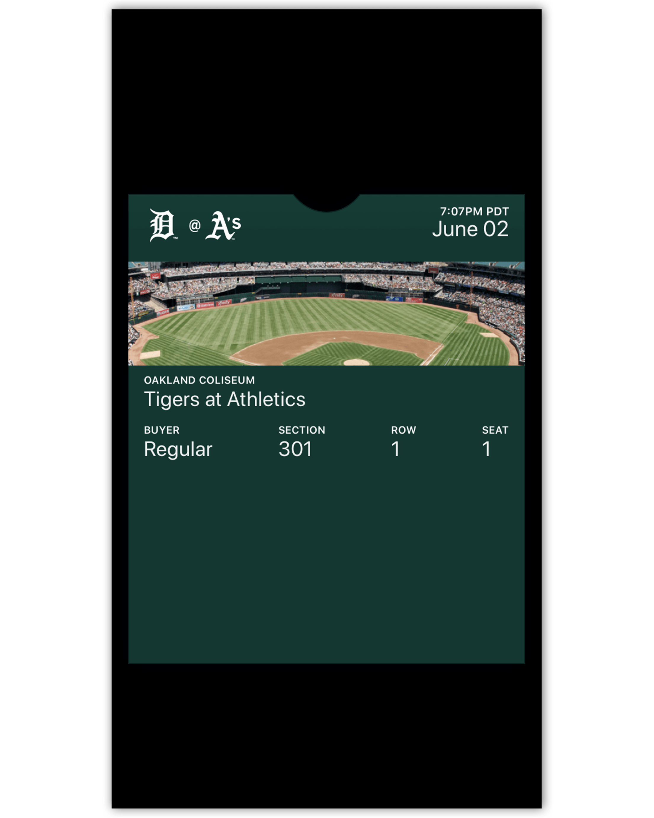 "Front" of Apple Wallet® Ticket