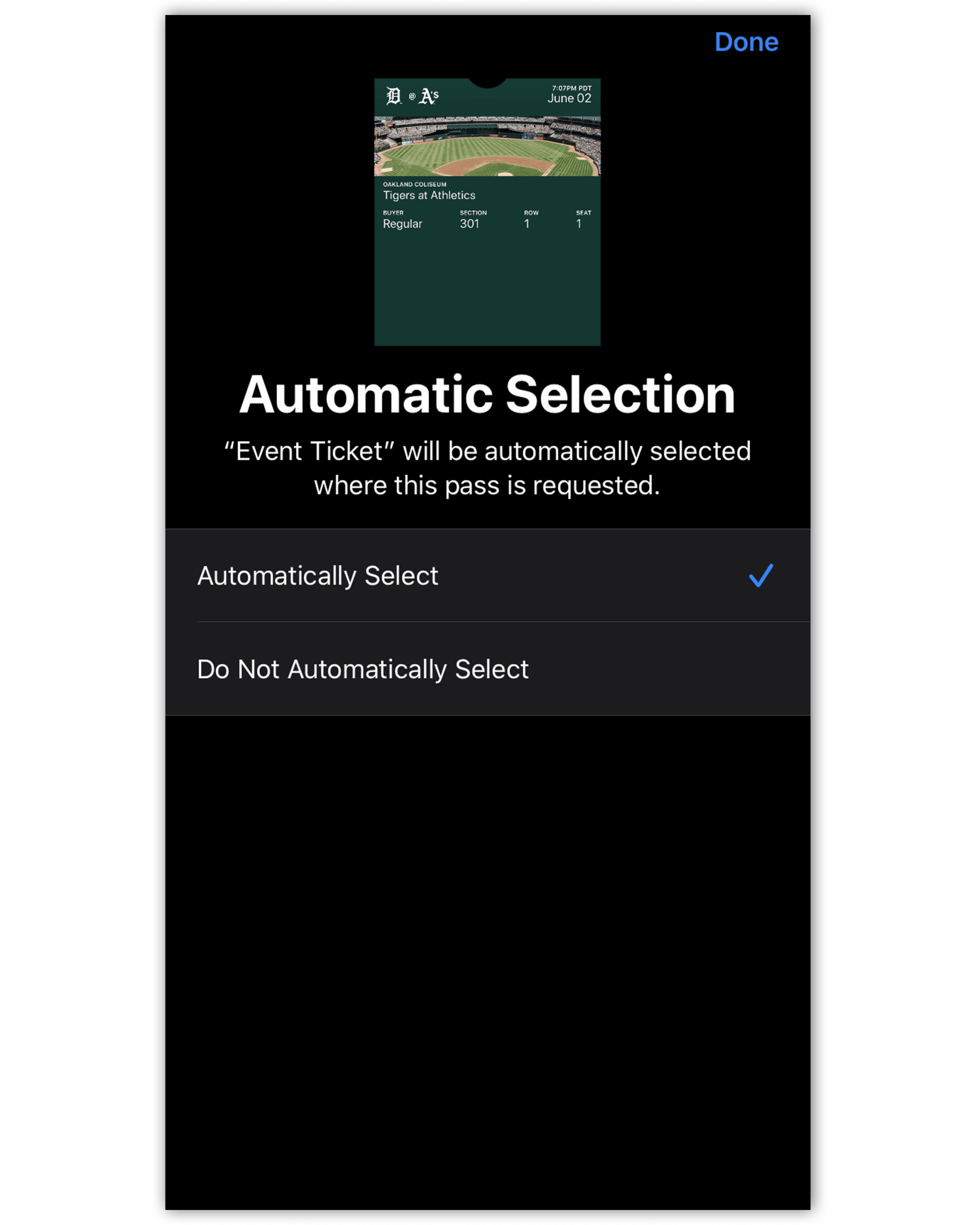 "Back" of Apple Wallet® Ticket