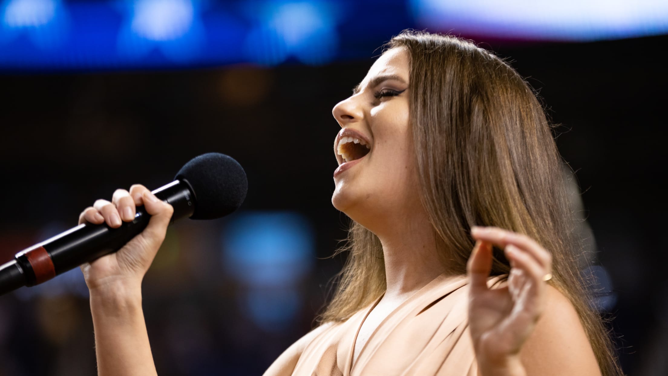 Singer performing the National Anthem