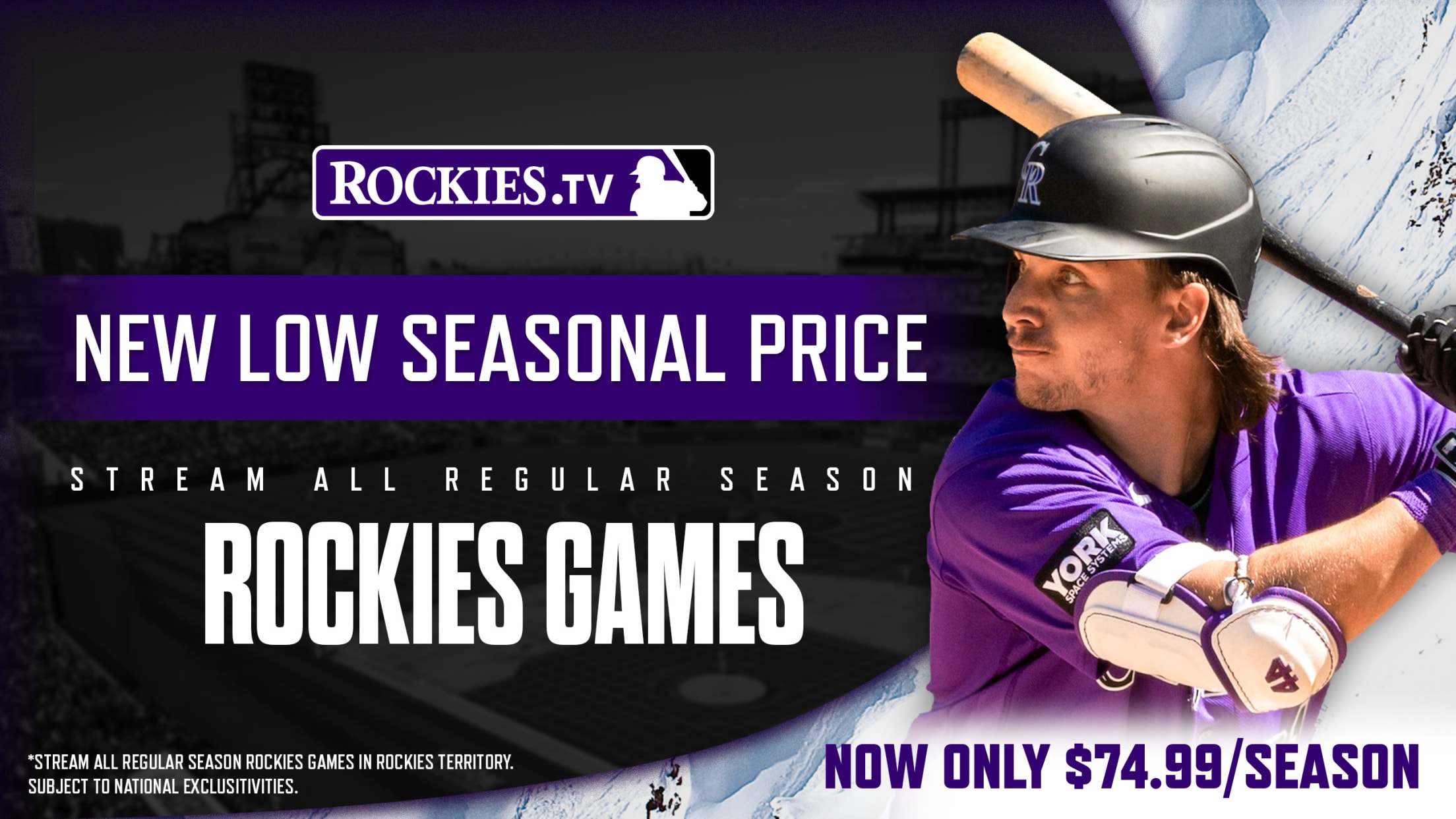 Rockies.TV new low seasonal price - only $74.99 for the rest of the regular season.