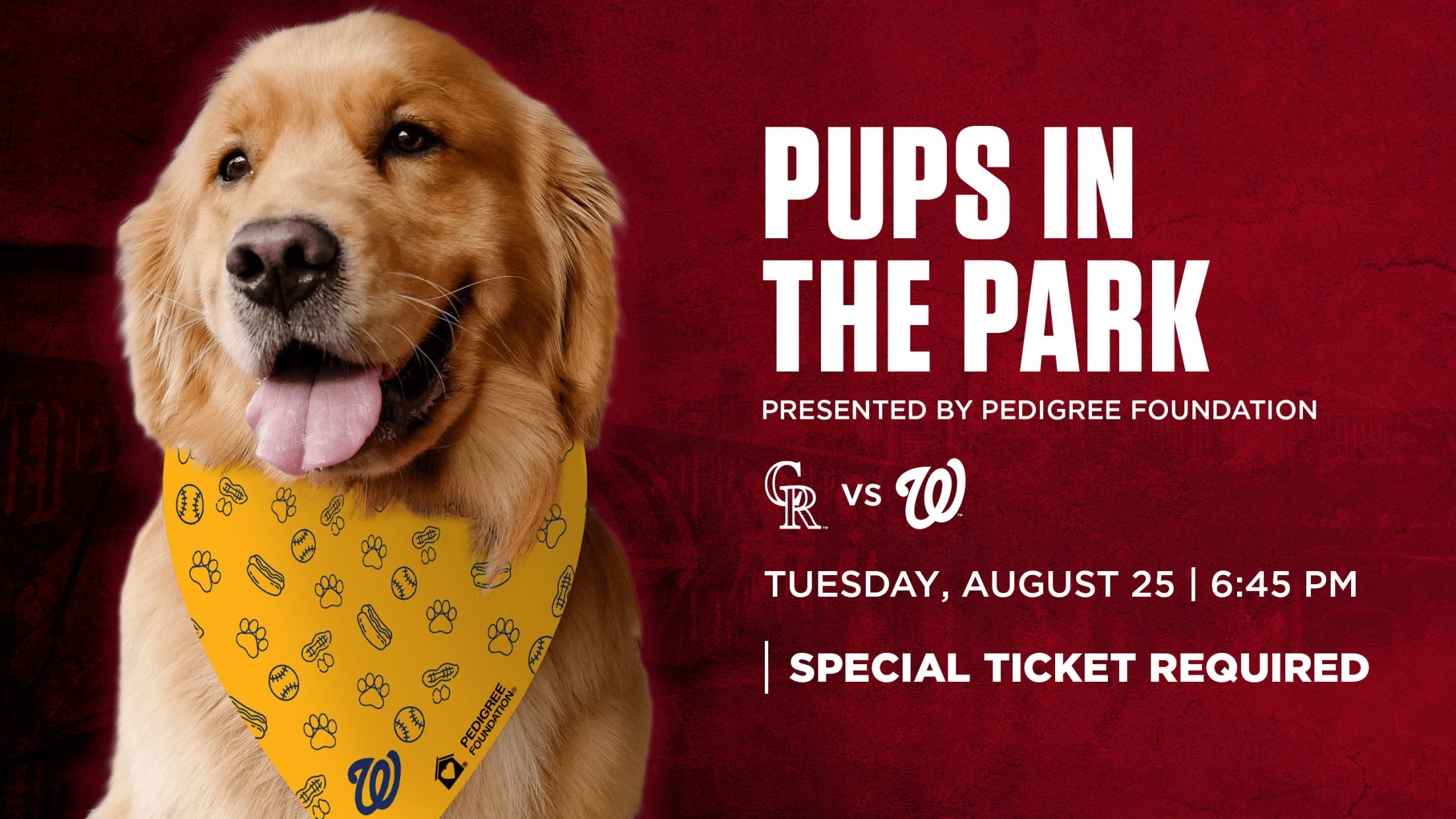Pups in the Park presented by PEDIGREE Foundation: Tuesday, August 25 vs. Colorado Rockies