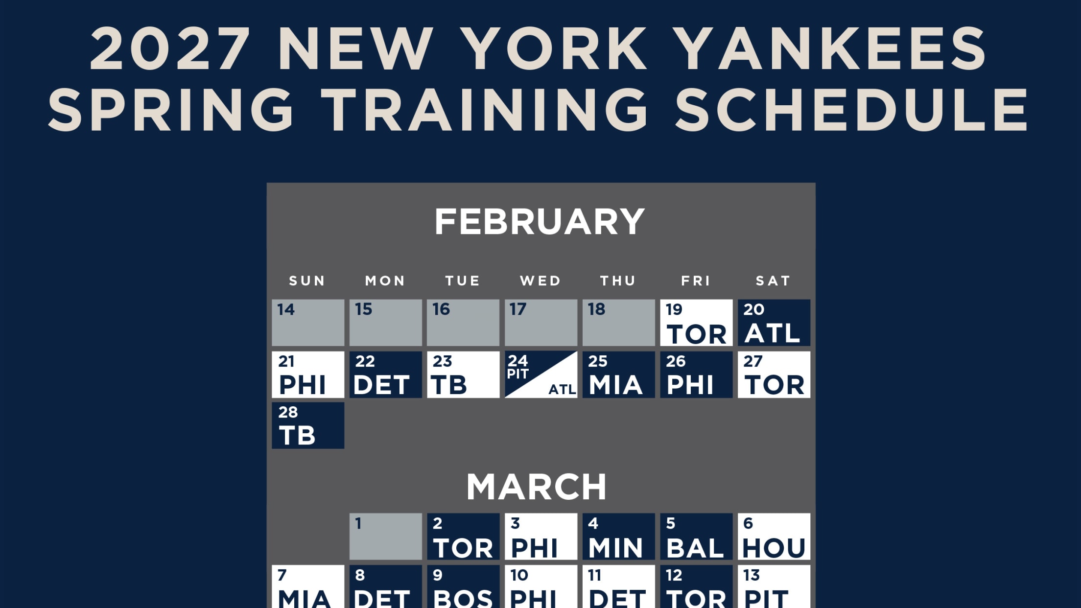 2027 New York Yankees Spring Training Schedule