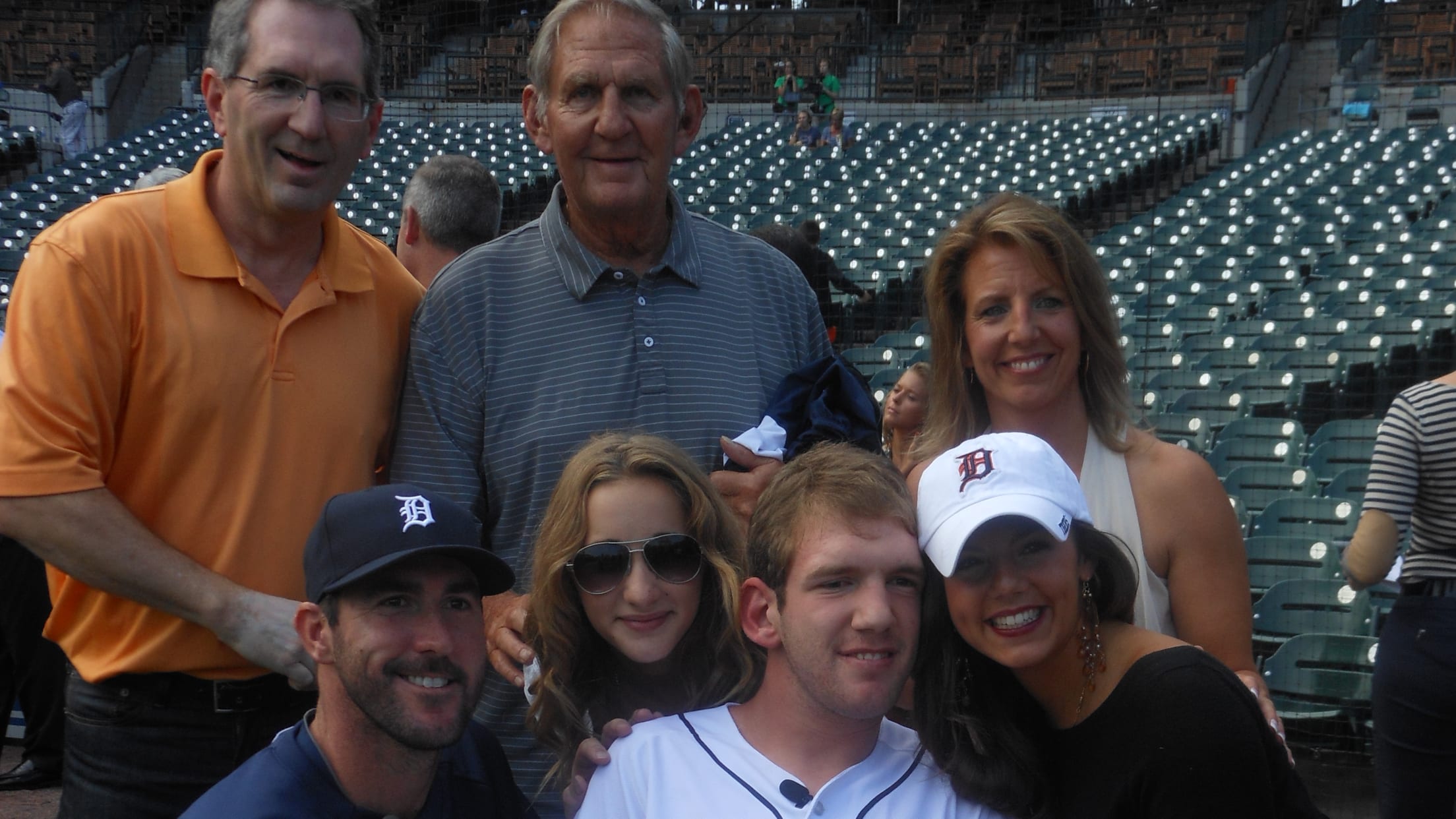 Justin Verlander takes a picture with fans at Comerica Park.