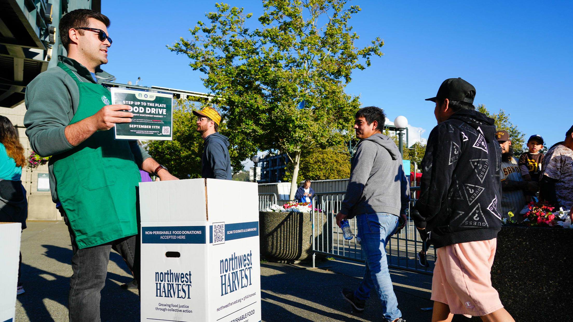 Image of food drive outside T-Mobile Park.