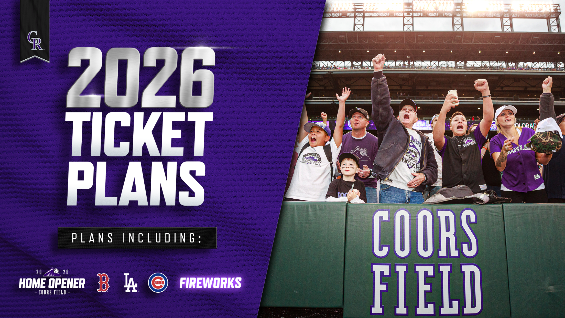 2026 Colorado Rockies Ticket Plans featuring the home opener, Red Sox, Dodgers, Cubs and Fireworks games.