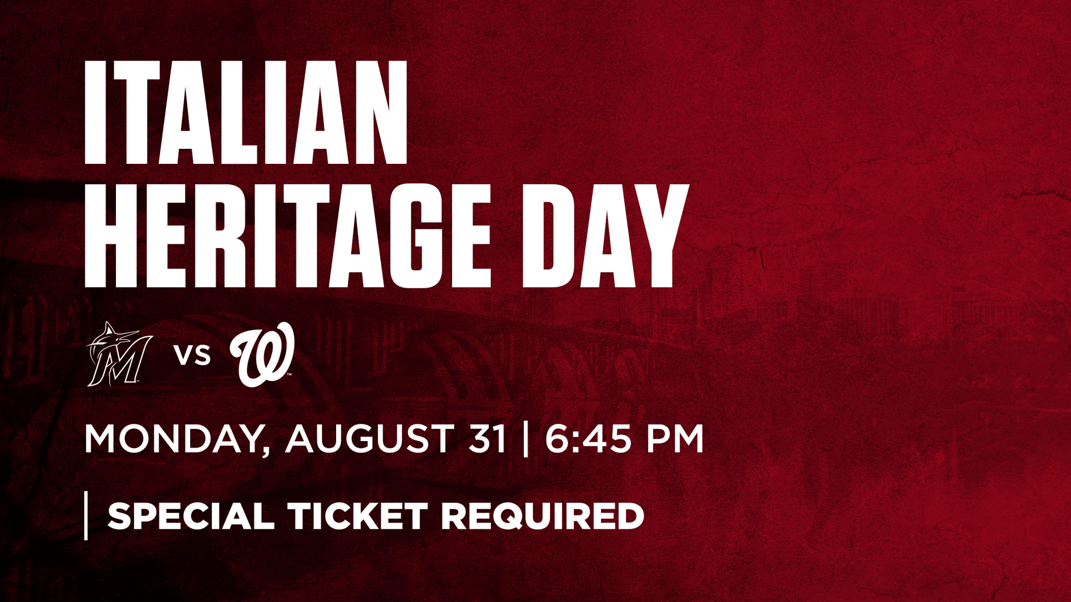 Italian Heritage Day: Monday, August 31 vs. Miami Marlins