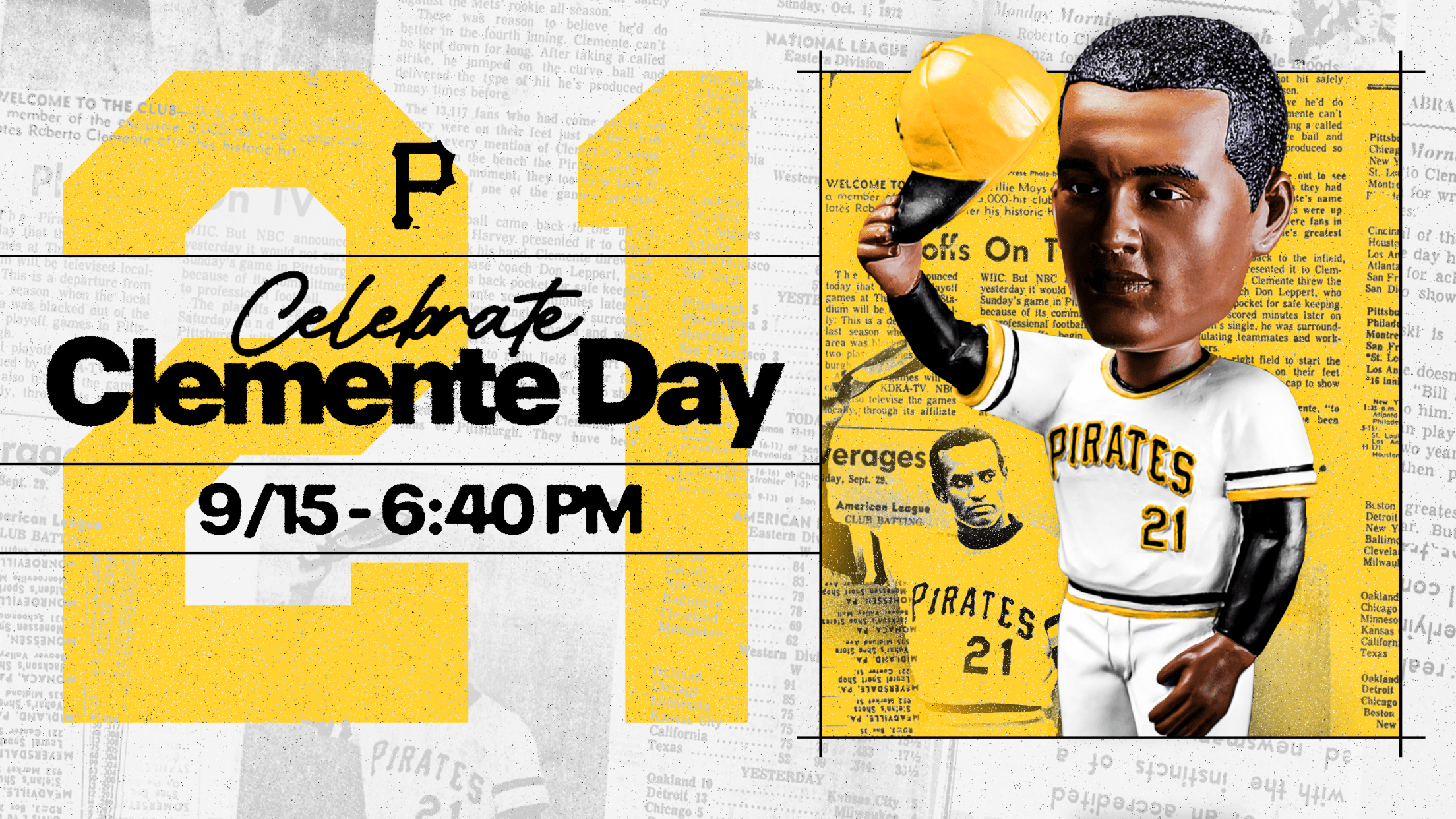 Image of Clemente Bobblehead, available to first 21,000 fans on September 15 game at PNC Park