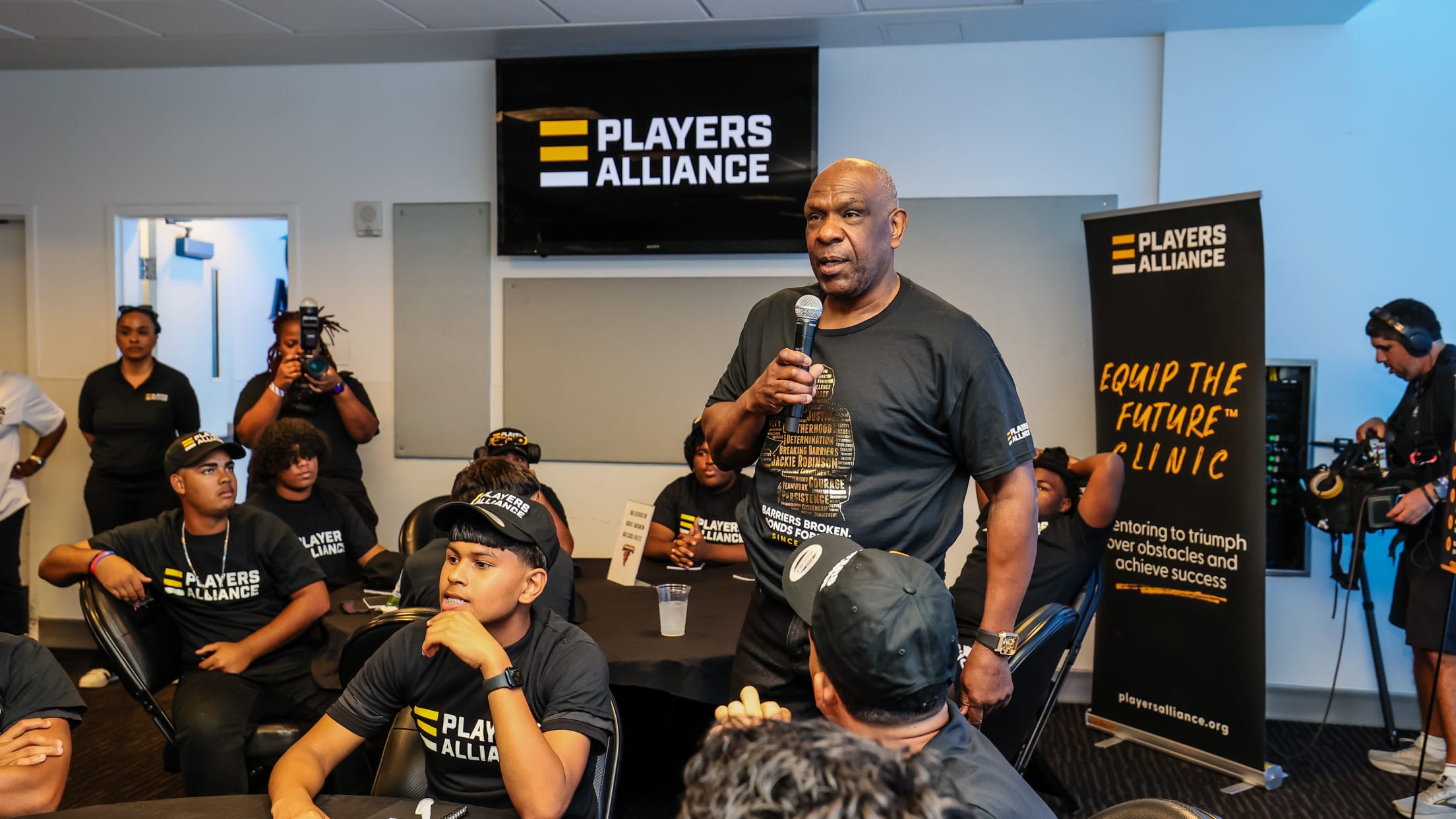 A player speaks during The Players Alliance Equip the Future Clinic.