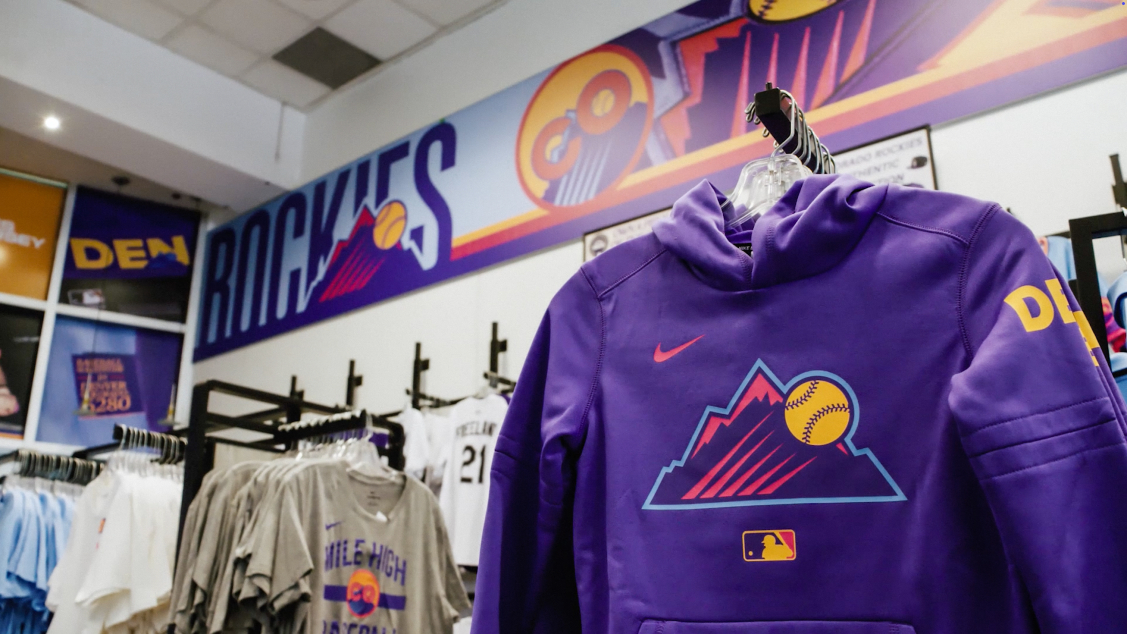 City Connect gear for sale at a Rockies Dugout Store.