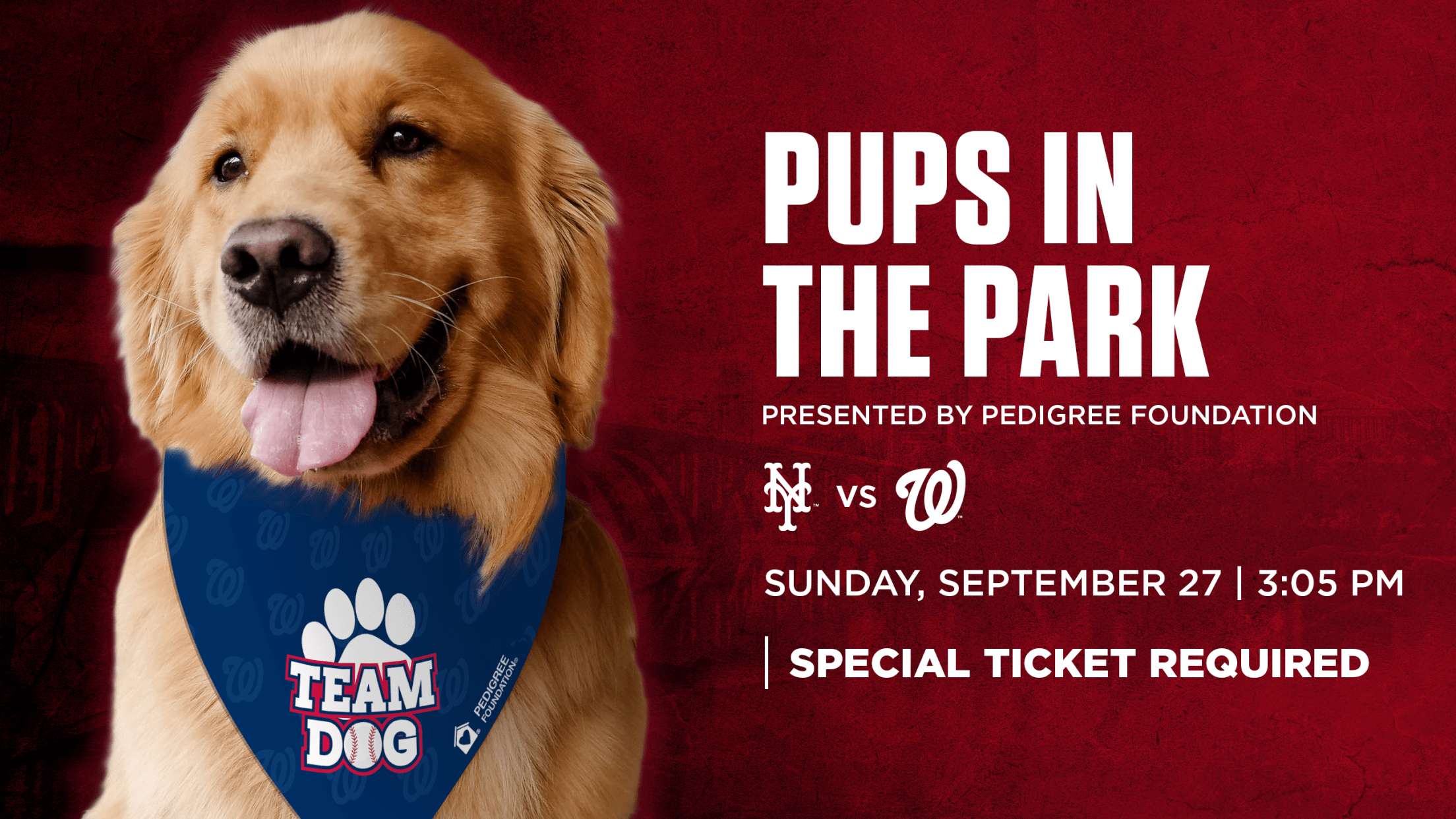 Pups in the Park presented by PEDIGREE Foundation: Sunday, September 27 vs. New York Mets