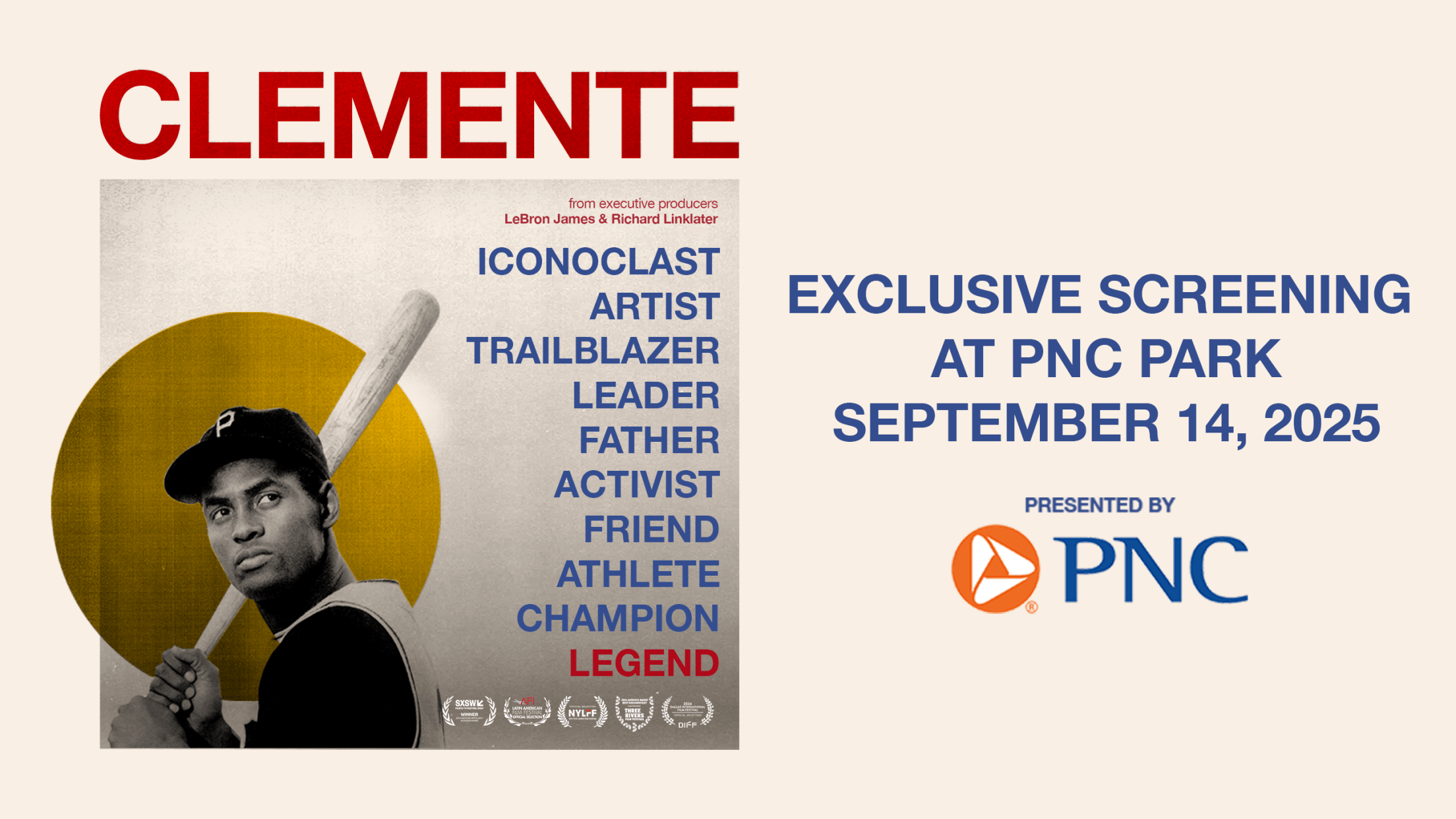 Exlcusive screening of Clemente documentary at PNC Park on September 14, 2025