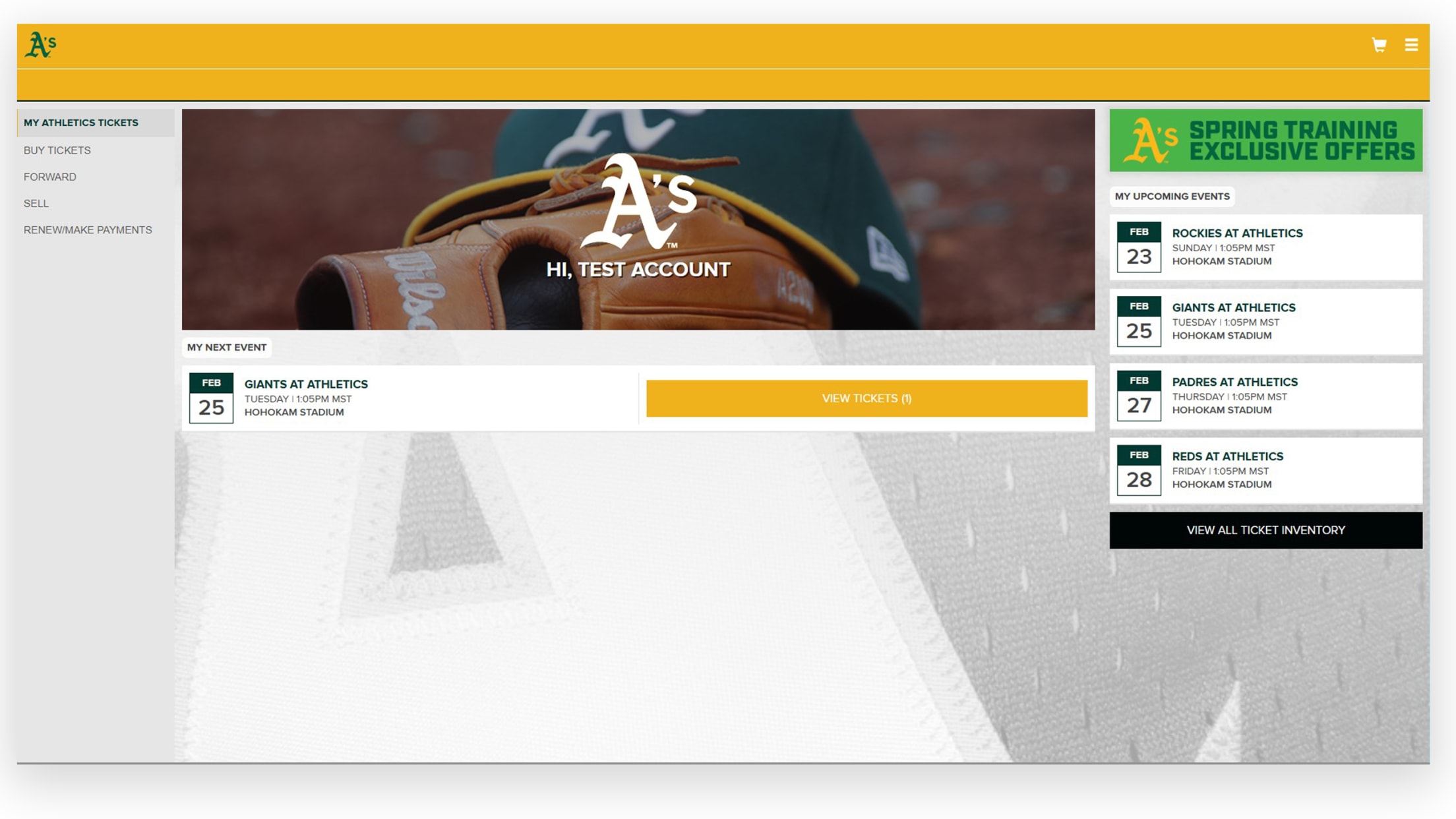 Log into My A's Tickets and click VIEW ALL TICKET INVENTORY