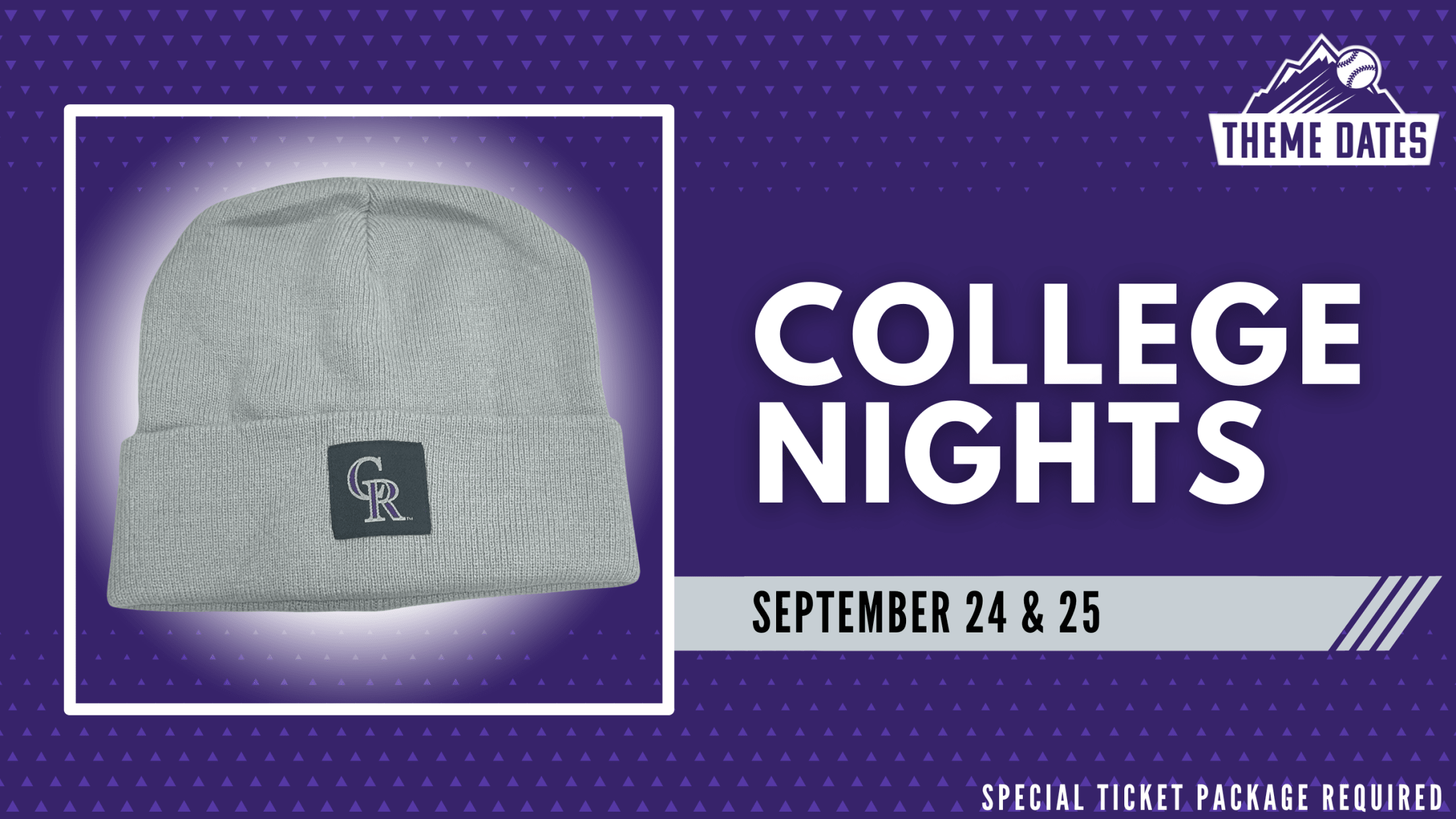 Colorado Rockies College Nights September 24 to September 25 with limited-edition gray Rockies beanie