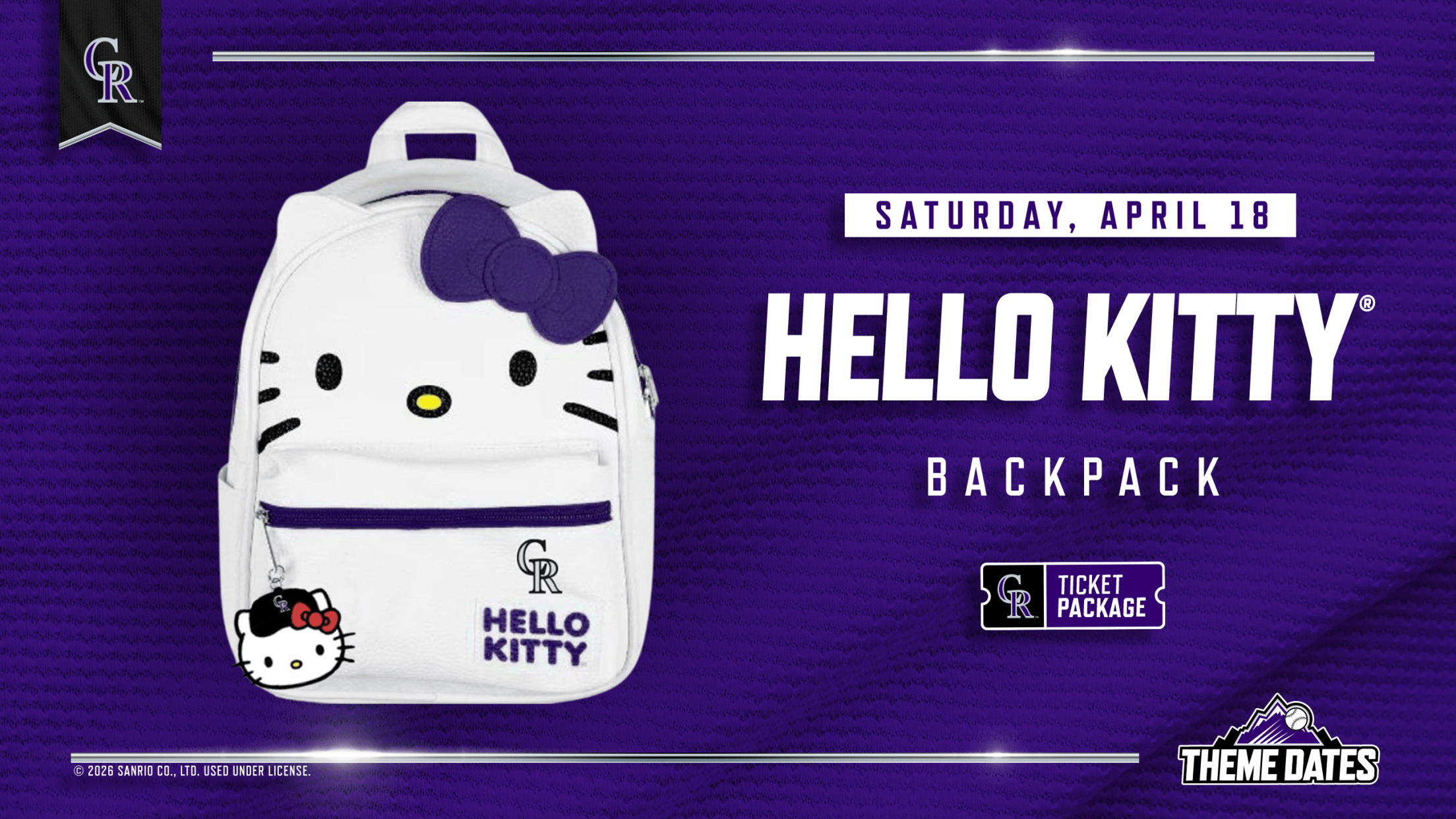 Purchase Hello Kitty Ticket Package on Saturday, April 18 to receive limited-edition Hello Kitty Backpack