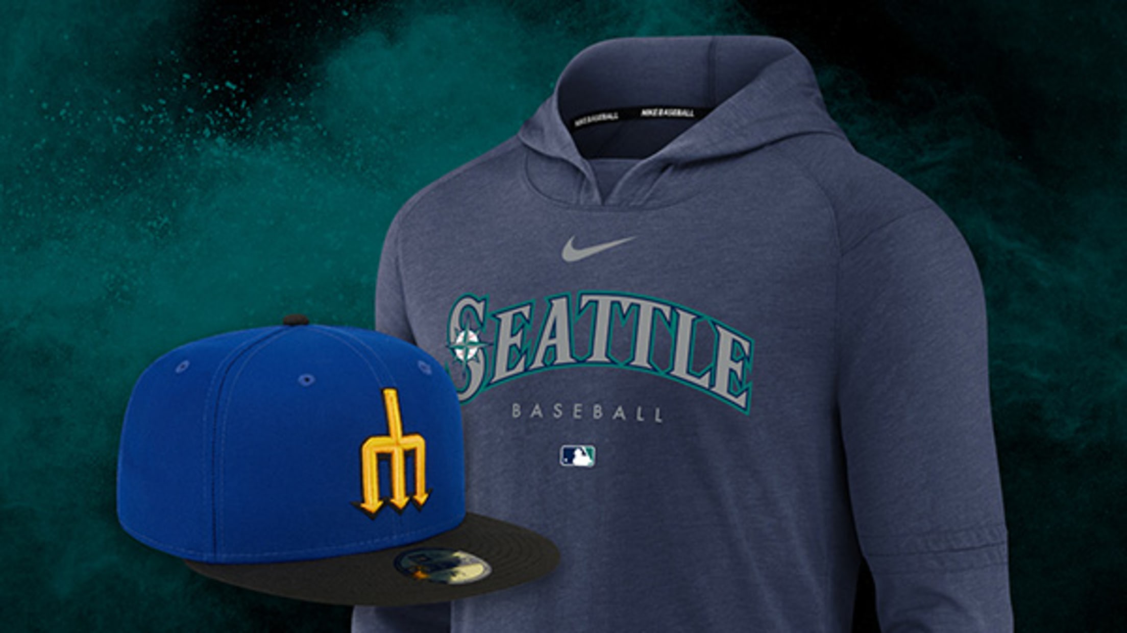 Image of Seattle Mariners hat and sweatshirt