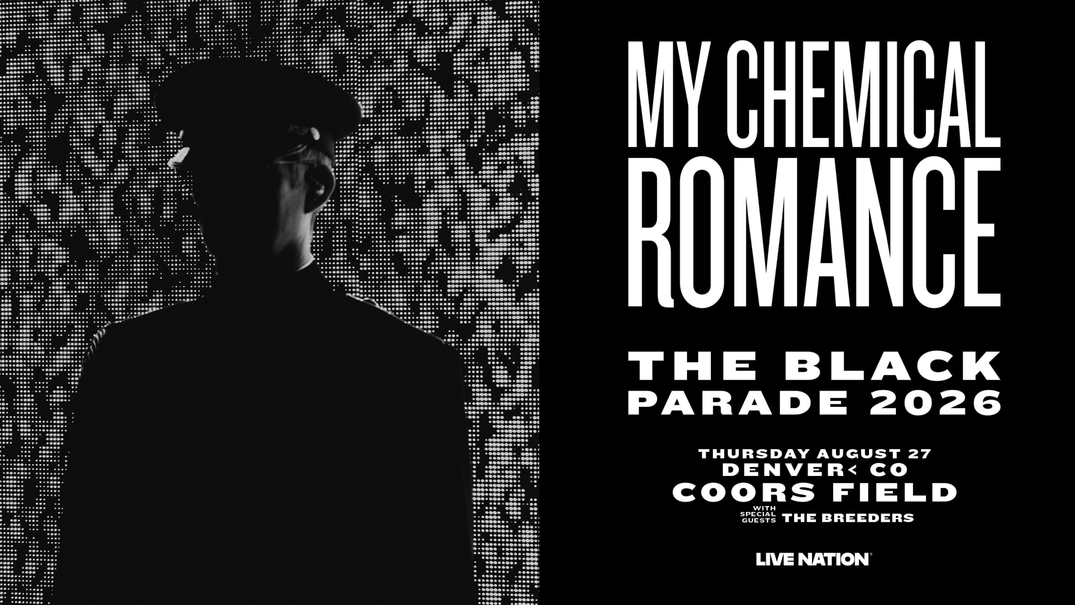 My Chemical Romance The Black Parade 2026 with special guests The Breeders stops at Coors Field in Denver, Colorado on Thursday, August 27 presented by Live Nation