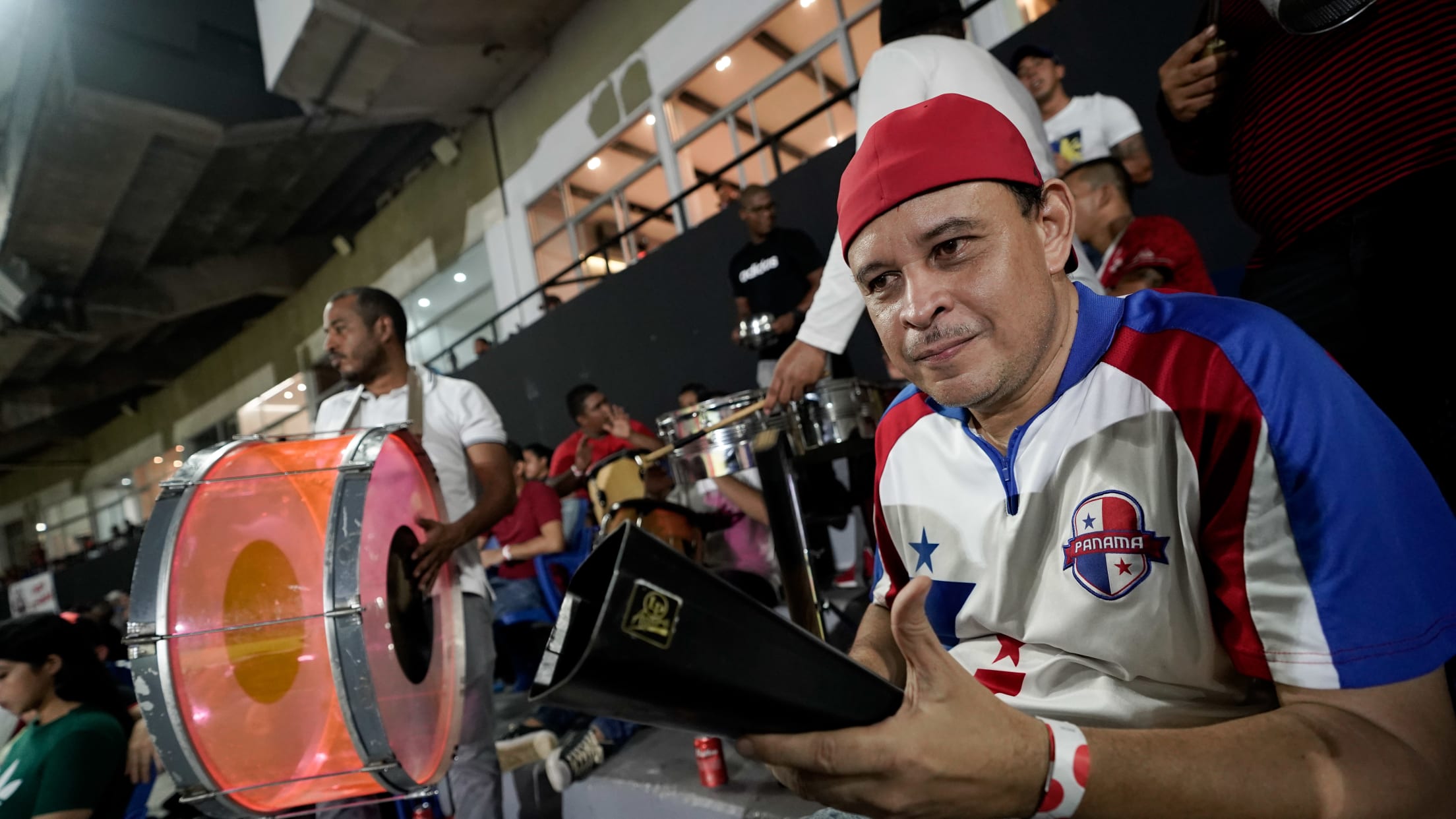 A Panamanian fan cheers on the home team during the 2022 World Baseball Classic qualifiers in Panama City.