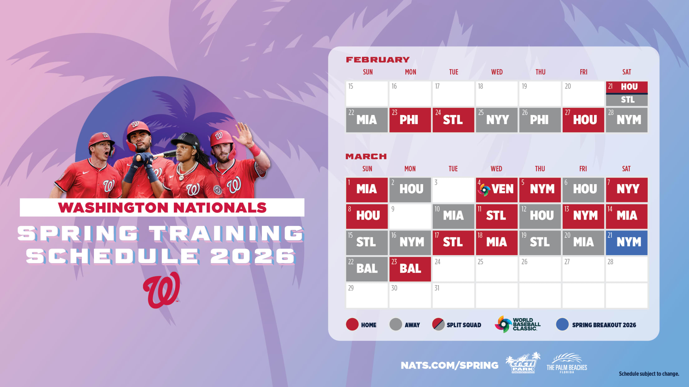 Spring Training Schedule - Washington Nationals, West Palm Beach