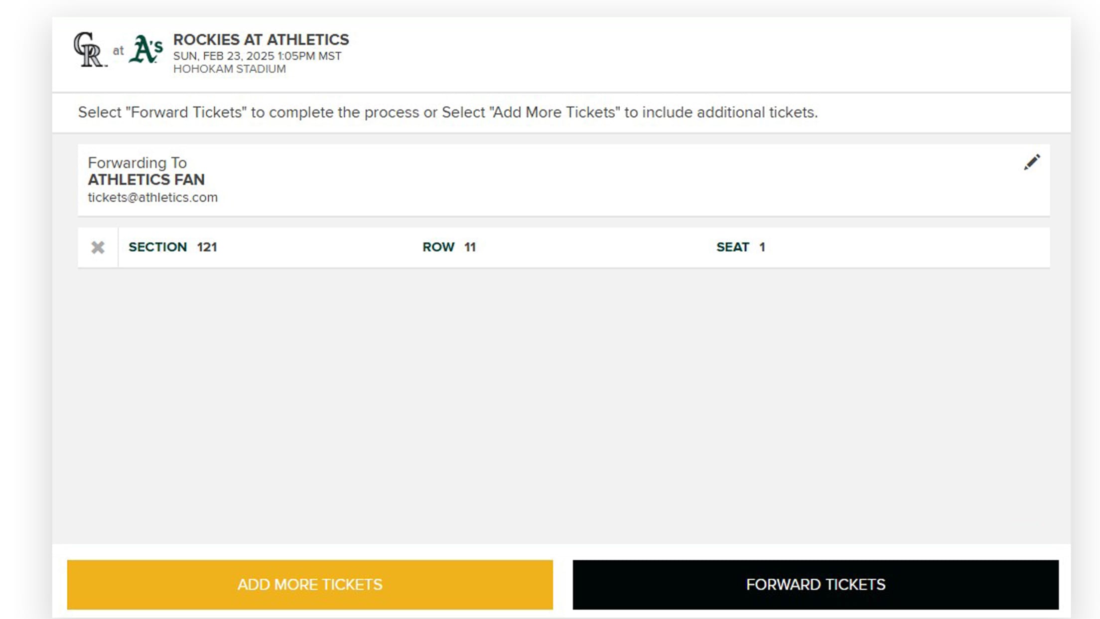 Confirm details & click "FORWARD TICKETS"