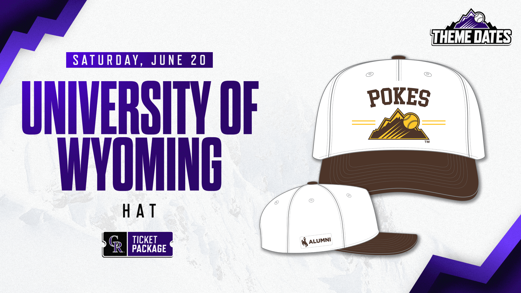Purchase University of Wyoming ticket package on Saturday, June 20 to receive limited-edition Pokes-themed Rockies hat