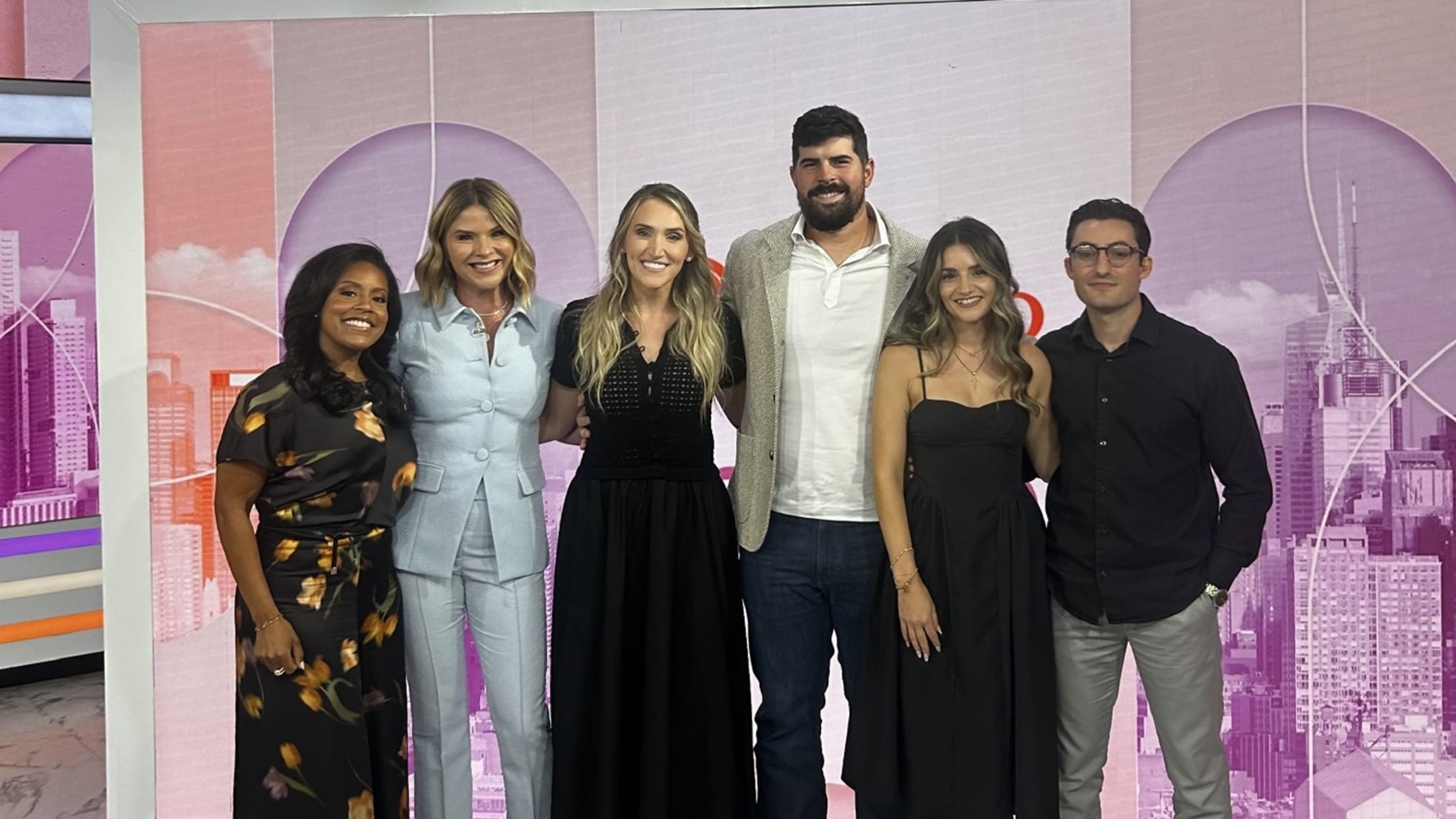 Carlos Rodón, Ashley Rodón, Jenna Bush Hager, Sheinelle Jones and others pose for a photo.