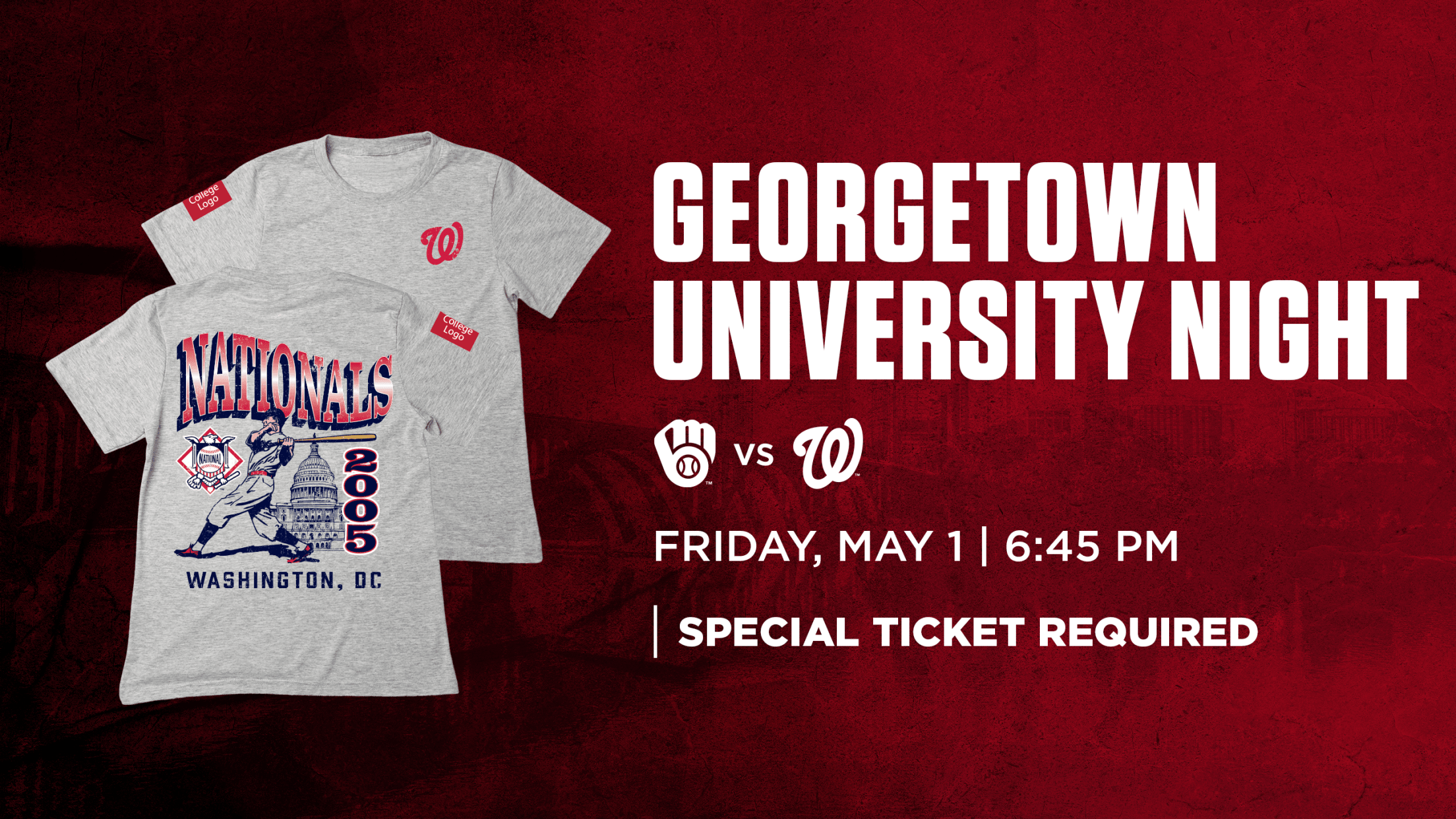 Georgetown University Day: Friday, May 1 vs. Milwaukee Brewers