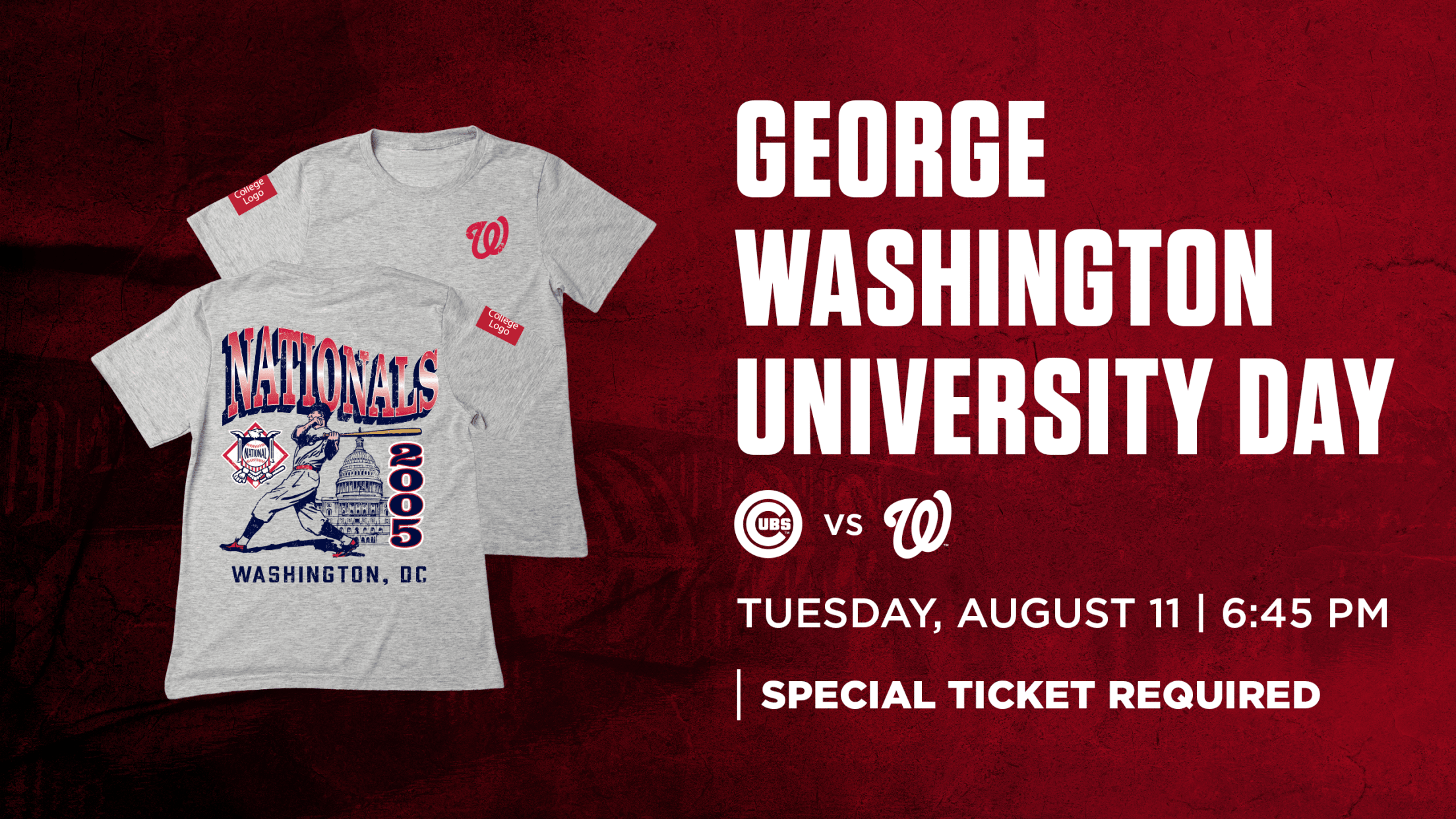 George Washington University Day: Tuesday, August 11 vs. Chicago Cubs