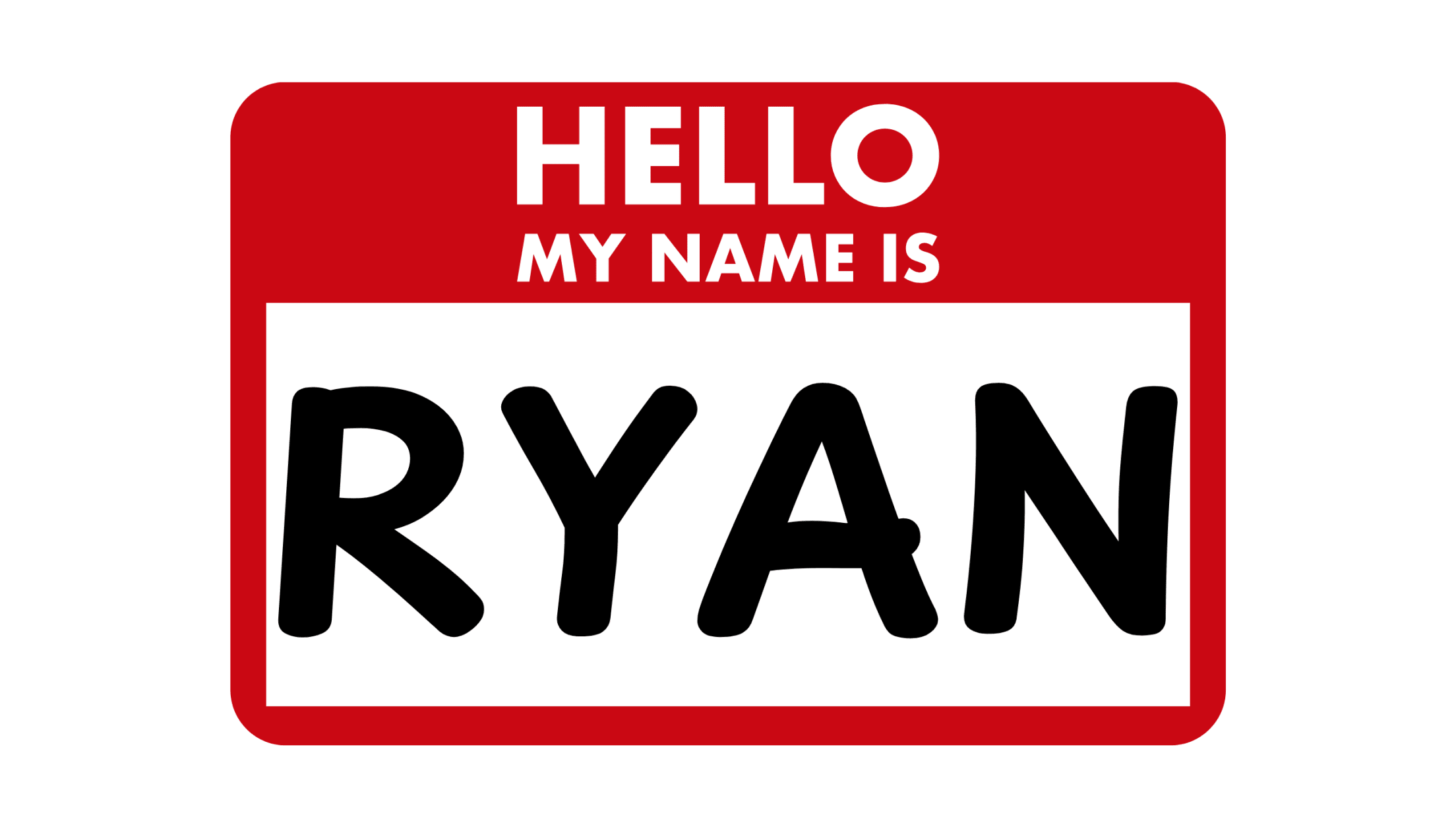Hello my name is Ryan logo on red and white name tag