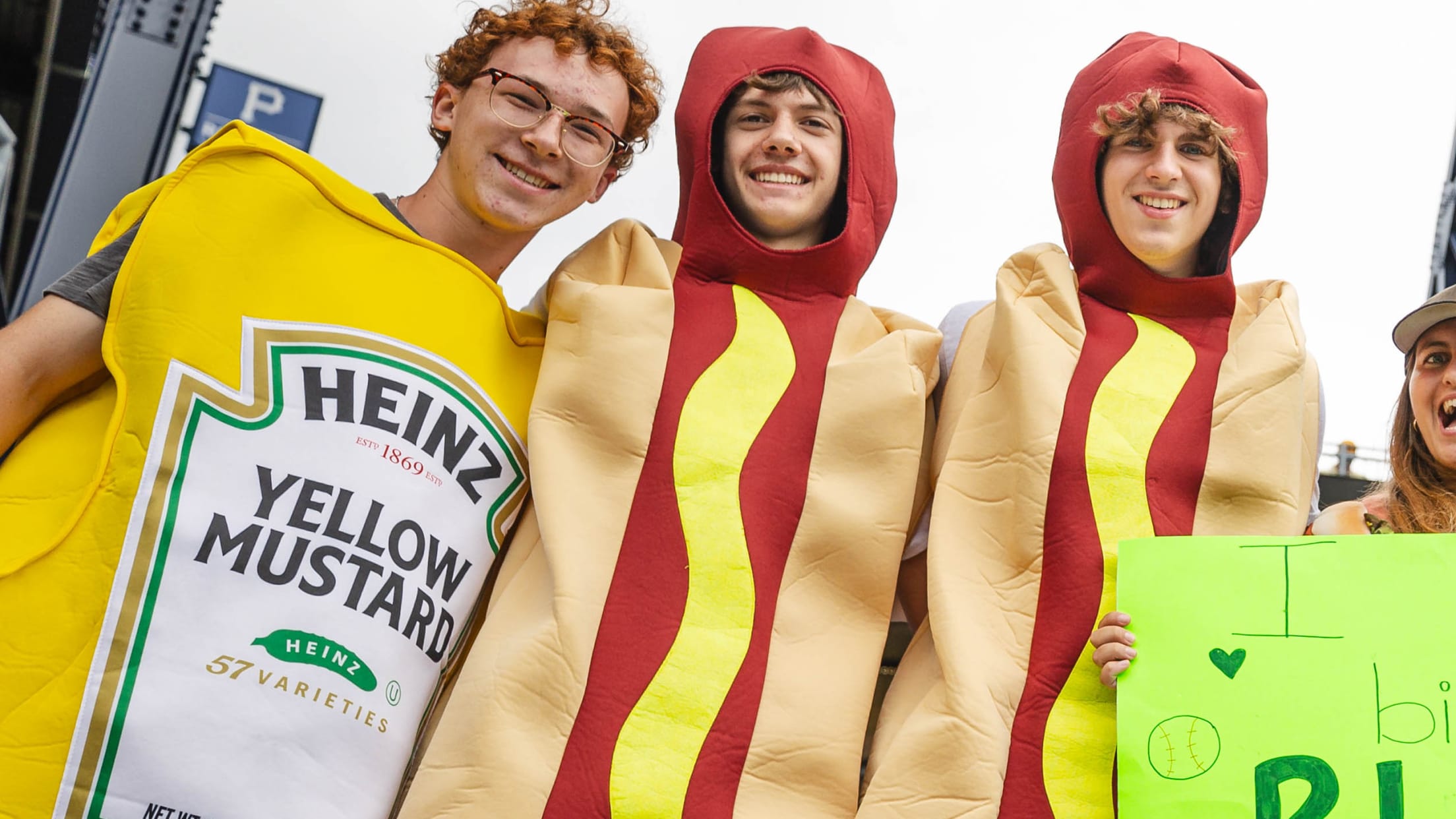 Pirates fans dressed in hot dog costumes