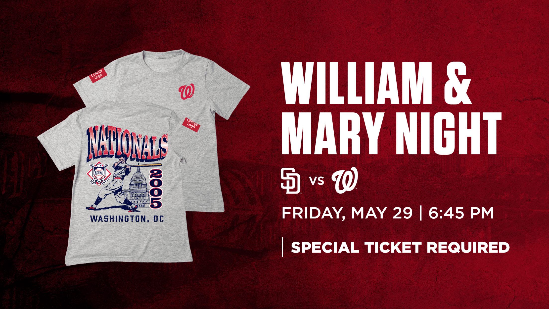 William & Mary Day: Friday, May 29 vs. San Diego Padres