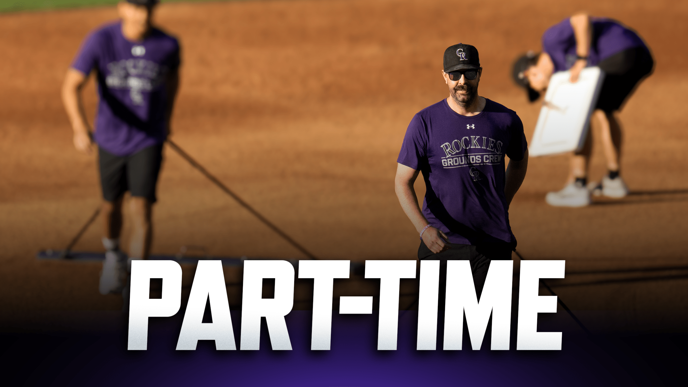 Part-Time jobs featuring the groundscrew prepping Coors Field for a game.