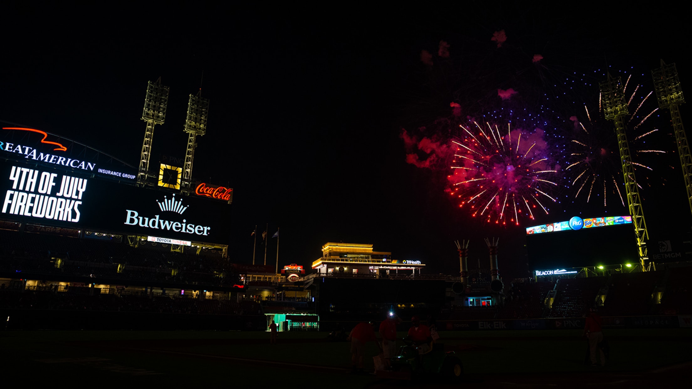 Postgame fireworks show on Fourth of July.