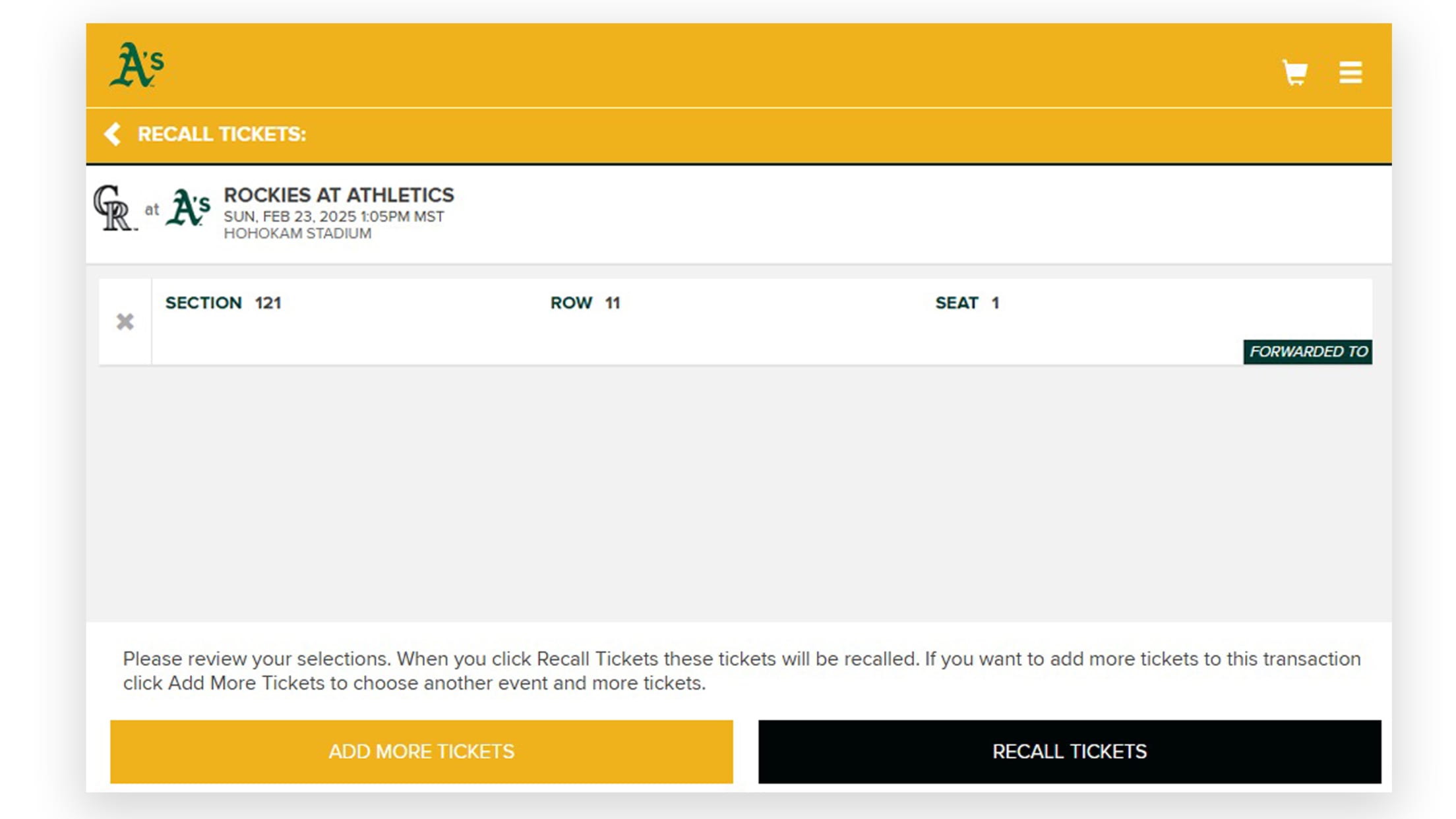 Click "RECALL TICKETS"