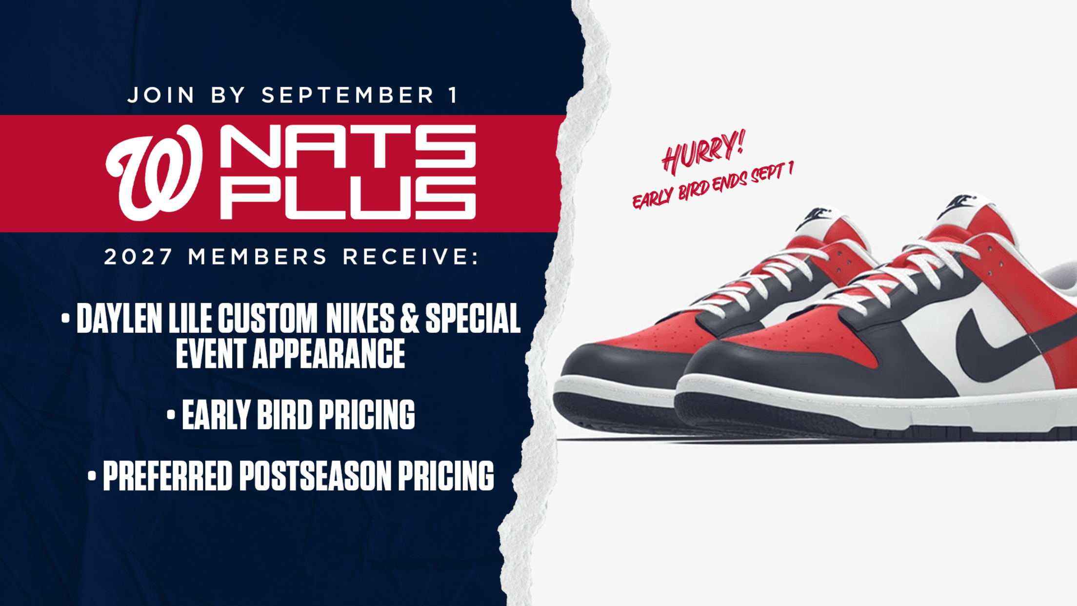 Buy a 2027 NATS PLUS Membership and get an exclusive pair of Nike shoes designed by Daylen Lile! Offer ends on Tuesday, September 1.