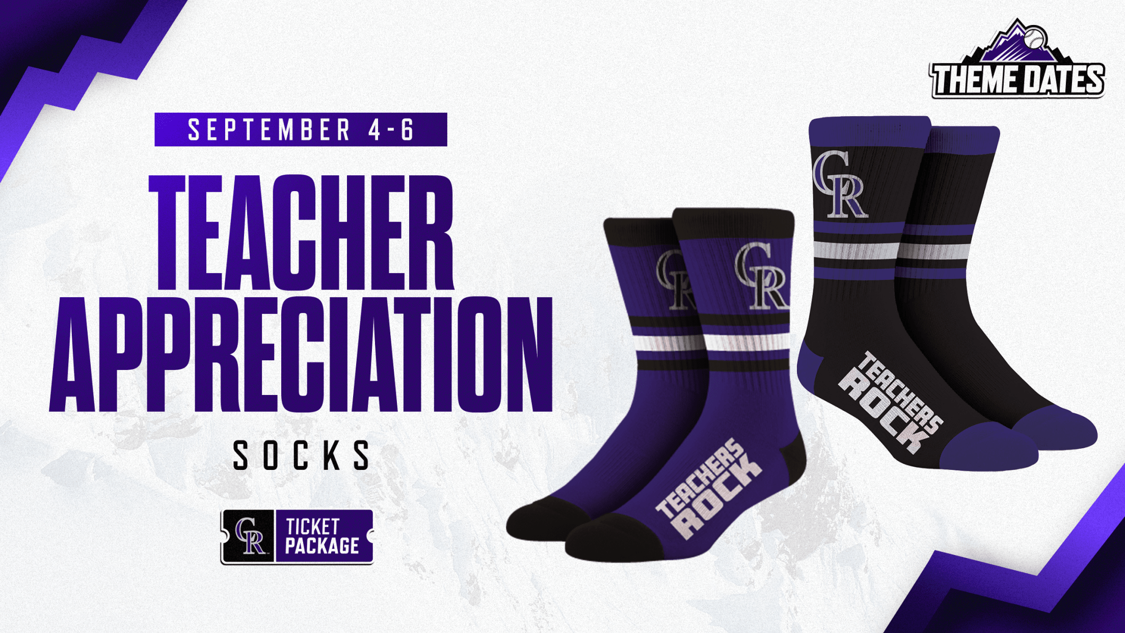 Teacher Appreciation tickets for September 4-6 to receive your choice of limited-edition Teacher Appreciation socks