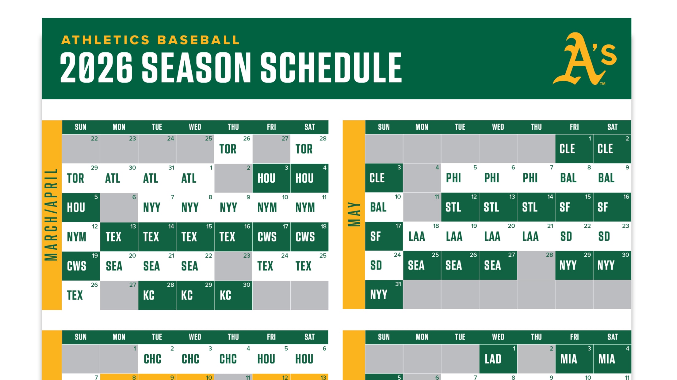 Athletics Baseball 2026 Regular Season Schedule
