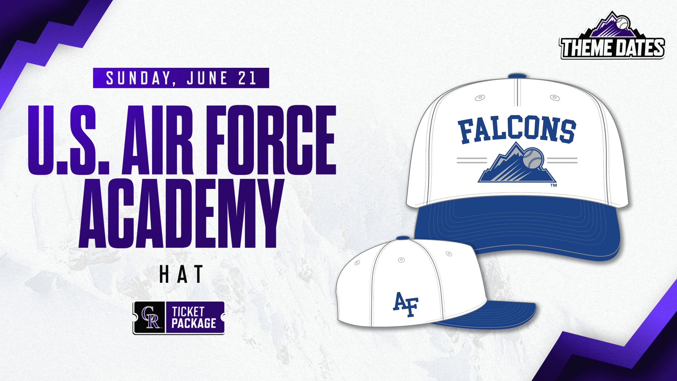 Purchase U.S. Air Force Academy ticket package on Sunday, June 21 to receive limited-edition Falcons-themed Rockies hat